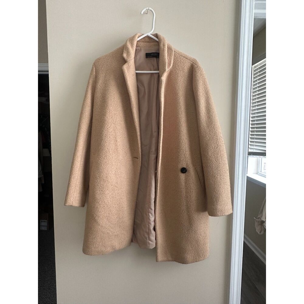 Zara Basic Beige Textured Mid-Length Minimalist Overcoat Size Small